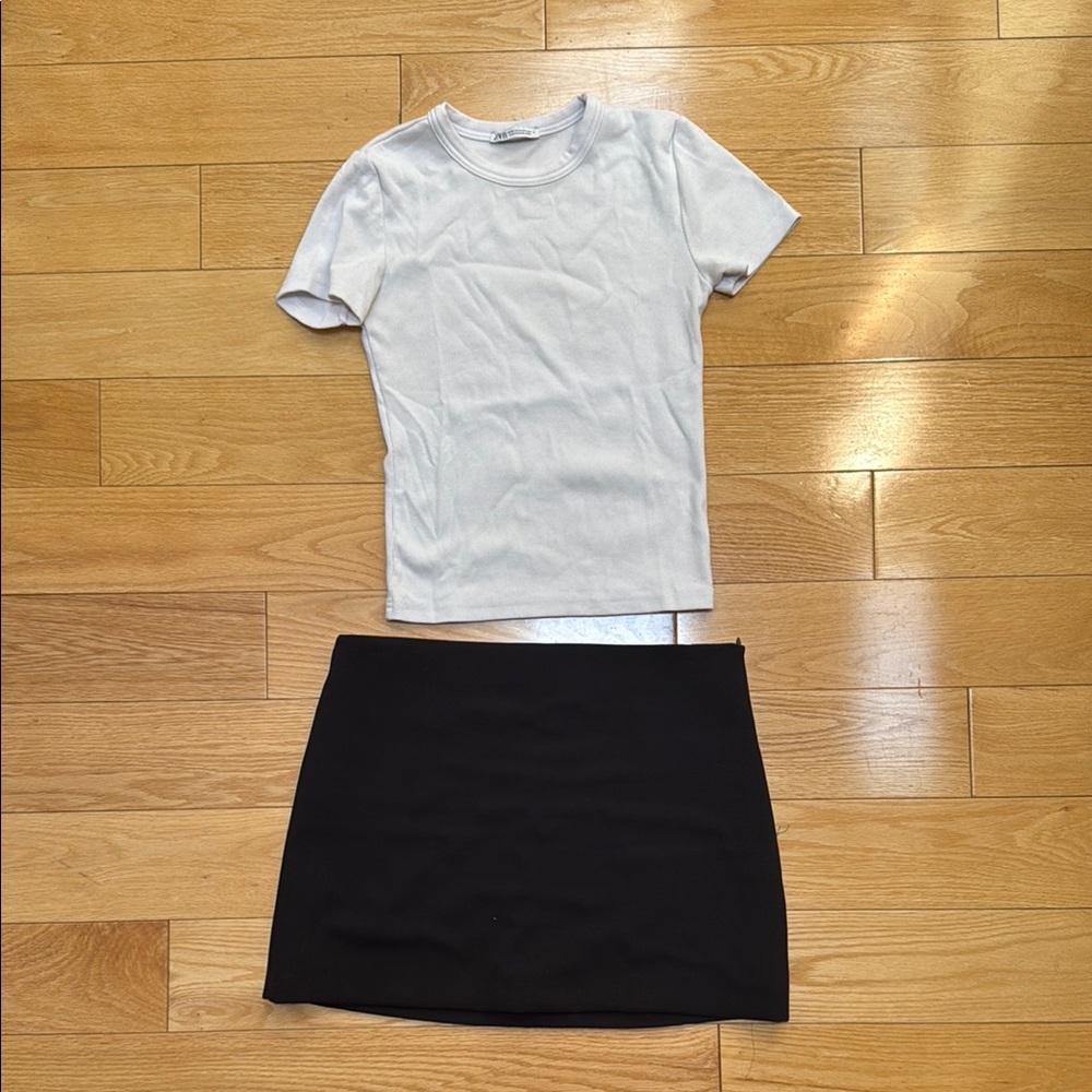 Zara Black Mini Skirt & Tee